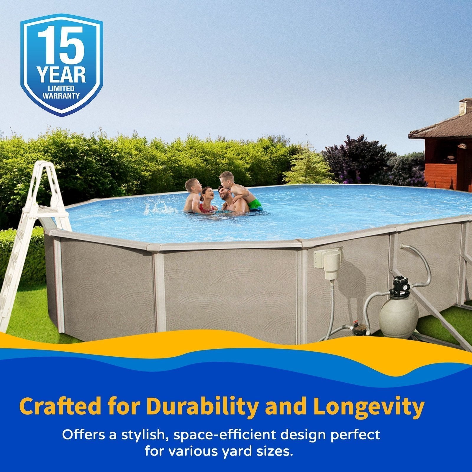 Belize 12-ft x 24-ft Oval 52-in Deep 6-in Top Rail Metal Wall Swimming Pool Package - image 4