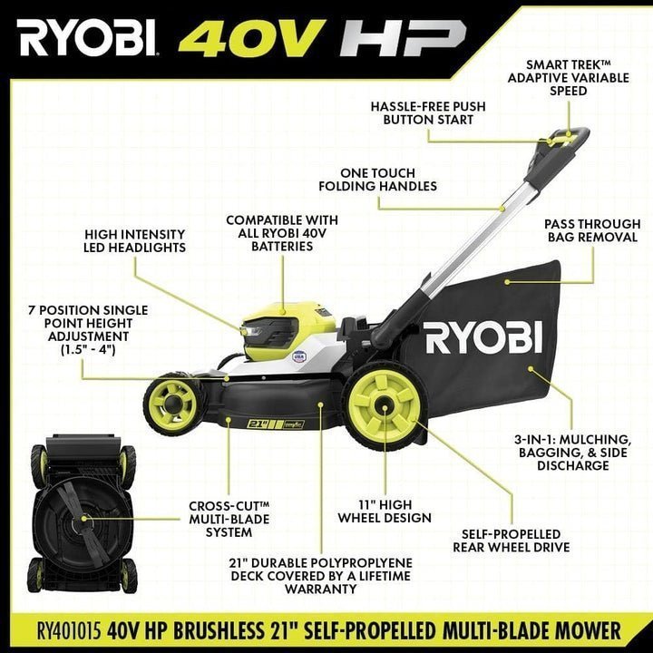 40V HP Brushless 21″ Self-Propelled Multi-Blade Mower Kit - image 4