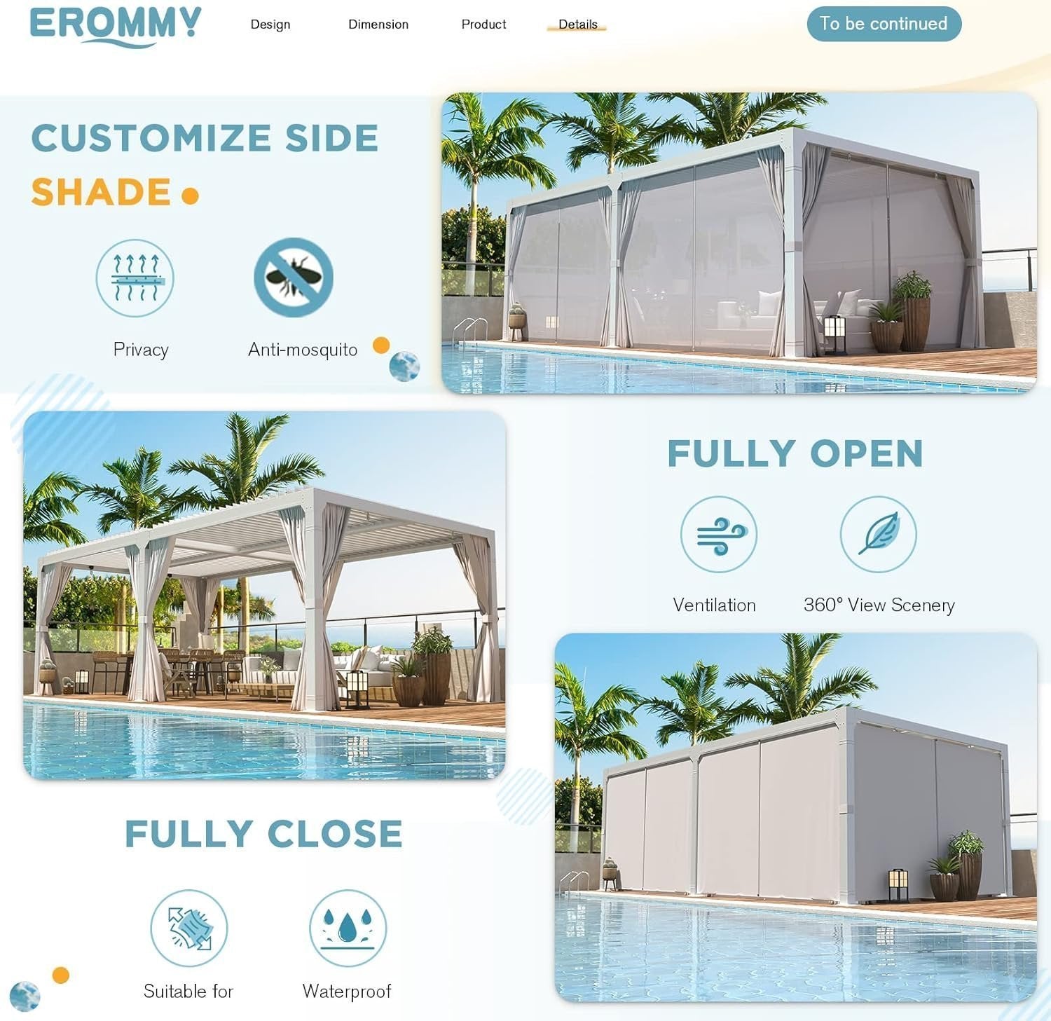 Erommy Outdoor Louvered Pergola Gazebo with Adjustable Aluminum Rainproof Roof - image 4
