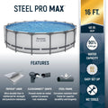 Bestway Steel Pro MAX 16 Foot x 48 Inch Round Metal Frame Above Ground Outdoor Swimming Pool Set - image 5