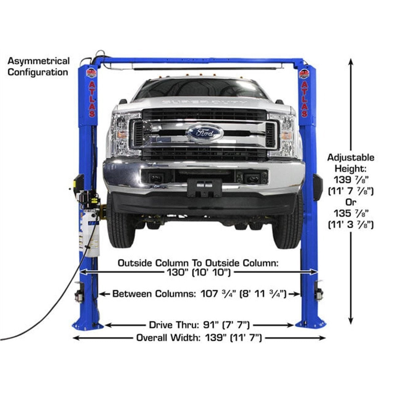 Atlas Equipment Platinum PVL10 ALI Certified Commercial Overhead 10,000 lb. Capacity 2-Post Lift - image 3
