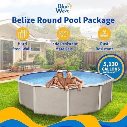 Blue Wave Belize 15-Feet Round 52-Inch Deep 6-Inch Top Rail Metal Wall Swimming Pool Package - image 2
