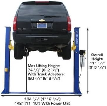 ATLAS Automotive Equipment 9KBPX 2-Post Lift/Hoist, Baseplate Style, 9’6″ Minimum Ceiling Height, 9,000lb Capacity, Symmetric Arms, Dual Hydraulic Chain Drive Cylinders, for Low Ceiling Home Use - image 4