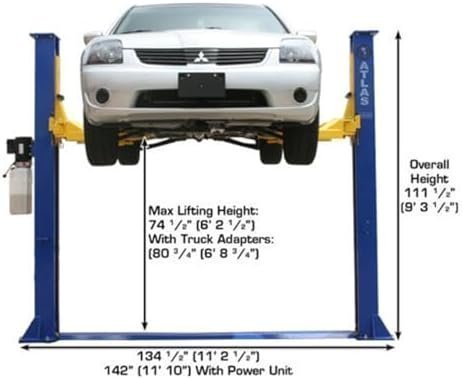 ATLAS Automotive Equipment 9KBPX 2-Post Lift/Hoist, Baseplate Style, 9’6″ Minimum Ceiling Height, 9,000lb Capacity, Symmetric Arms, Dual Hydraulic Chain Drive Cylinders, for Low Ceiling Home Use - image 3