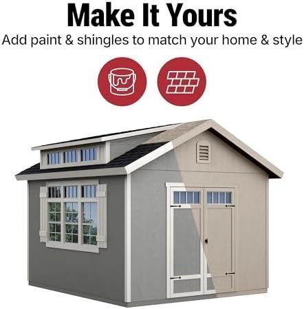 Handy Home Products Windemere 10×12 Do-it-Yourself Wooden Storage Shed with Floor, Beige - Bee Worths