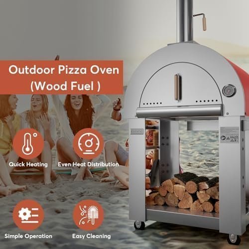 Empava Pizza Oven with Open Shelf and Wheels for Outdoor Kitchen, Wood Fire for Grill & Camping Backyard Party in Stainless Steel, 38.6 Inch, Italian Red - image 3