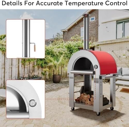 Empava Pizza Oven with Open Shelf and Wheels for Outdoor Kitchen, Wood Fire for Grill & Camping Backyard Party in Stainless Steel, 38.6 Inch, Italian Red - image 2